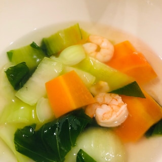 冷凍むきエビと青梗菜の中華風スープ